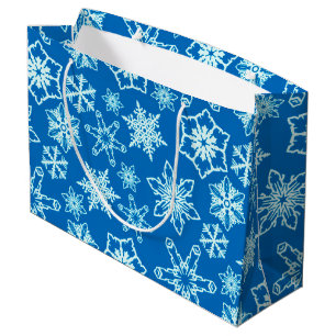 Modern Blue White Christmas Snowflakes Pattern Large Gift Bag