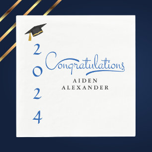 Modern Blue & White Congratulations Graduate Napkins