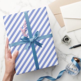 Modern Blue & White Diagonal Stripes  Wrapping Paper
