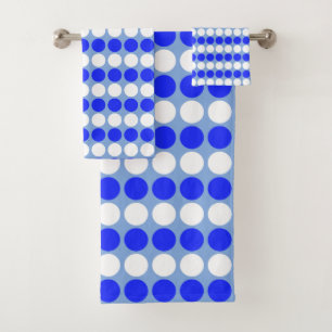 Modern Blue White Dotted Stripes on Light Blue Bath Towel Set