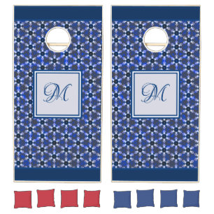 Modern Blue White Elegant Monogram Personalize Cornhole Set
