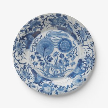Modern Blue White Faux Porcelain Flow Floral  Paper Plates by iGizmo at Zazzle