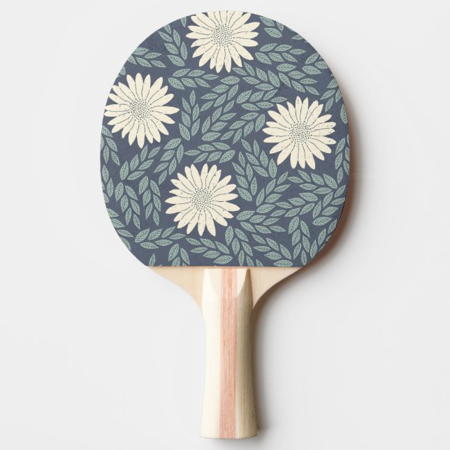 Modern Blue White Floral Leaves Pattern Ping Pong Paddle (Front)