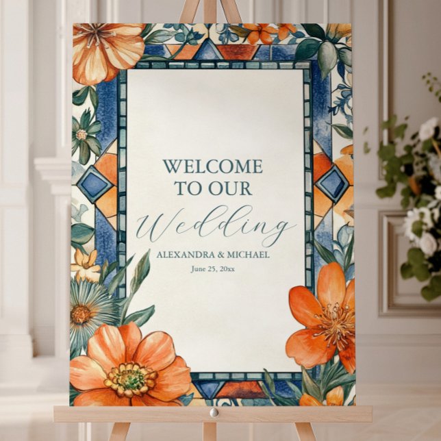 Modern Blue & White Floral Mediterranean Tiles Foam Board (Creator Uploaded)