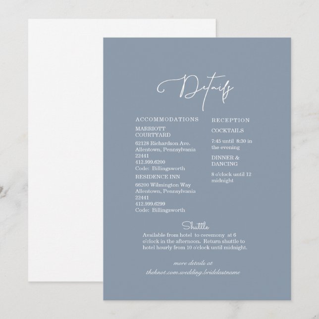 Modern Blue & White Floral Wedding Details Invitation (Front/Back)