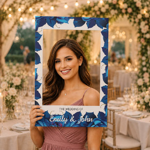 Modern Blue & White Floral Wedding Photo Selfie Frame