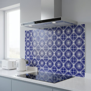 Modern Blue White Flower Line Art Ceramic Tile