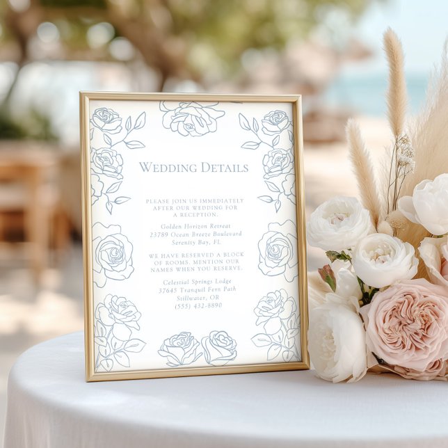 Modern Blue & White French Roses Wedding Details (Creator Uploaded)