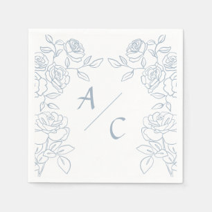 Modern Blue & White French Roses Wedding Napkins