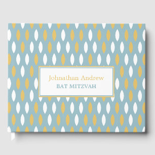 Modern Blue White & Gold Pattern Bar Mitzvah Guest Book