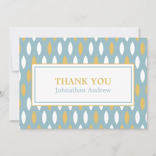Modern Blue White & Gold Pattern Bar Mitzvah Thank You Card (Front)