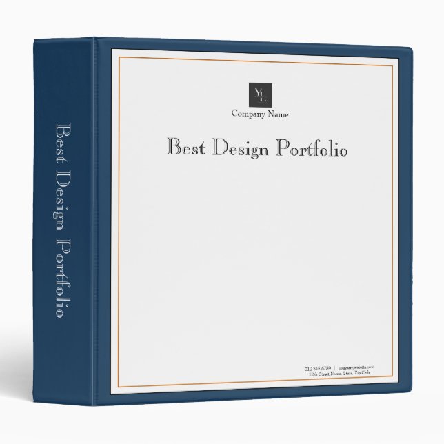 Modern Blue White Gold with Business Logo 3 Ring Binder (Front/Spine)