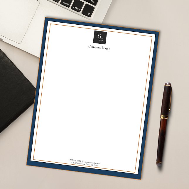Modern Blue White Gold with Business Logo Notepad (Creator Uploaded)