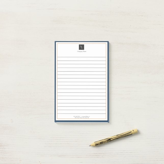 Modern Blue White Gold with Business Logo Post-it Notes (On Desk)