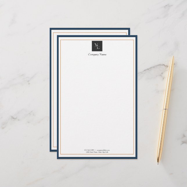 Modern Blue White Gold with Business Logo Stationery (Front/Back In Situ)