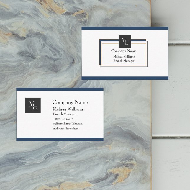 Modern Blue White Gold with Logo Business Card (Creator Uploaded)