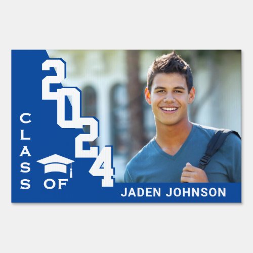 Modern Blue White Graduation Photo Yard Sign