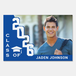 Modern Blue White Graduation Photo Yard Sign
