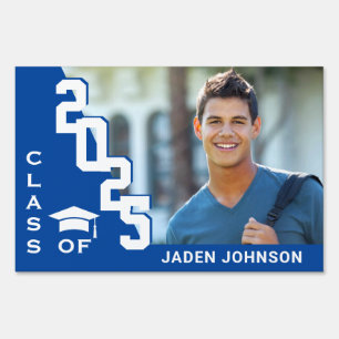 Modern Blue White Graduation Photo Yard Sign
