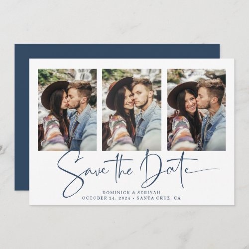 Modern Blue White Handwritten Save the Date