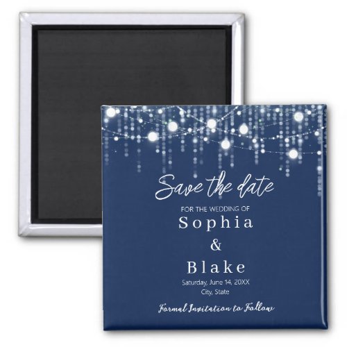 Modern Blue  White Hanging Lights Save the Date Magnet