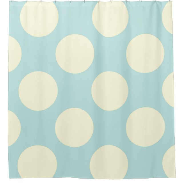 Modern blue white large polka dots shower curtain (Front)
