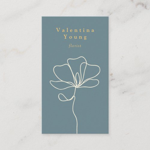 Modern blue white line art floral drawing elegant business card