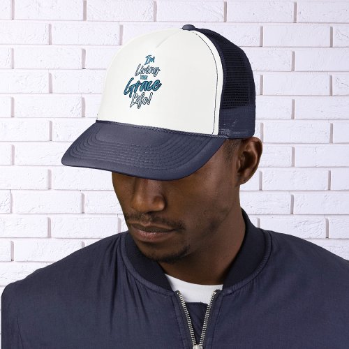 Modern Blue White Living the Grace Life Baseball Trucker Hat