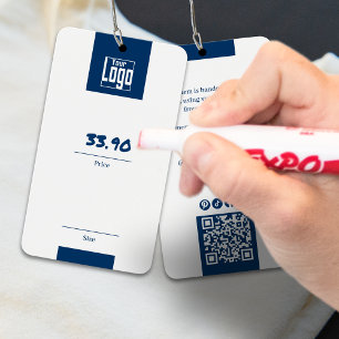 Modern Blue White Logo QR Code Garment Price Tag