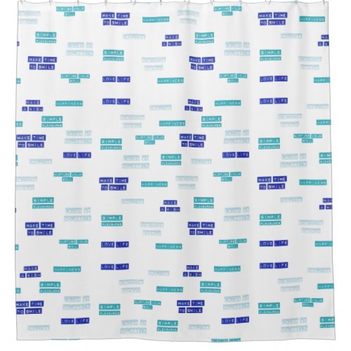Modern Blue White Love Life Embossed Labels Patter Shower Curtain