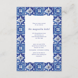 Modern Blue White Mediterran Wedding Accommodation Enclosure Card