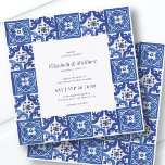 Modern Blue &amp; White Mediterranean Tiles Wedding Invitation at Zazzle