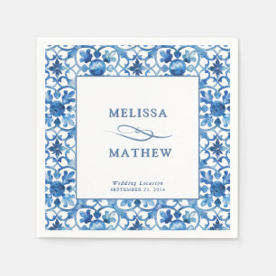 Modern Blue & White Mediterranean Wedding Napkins