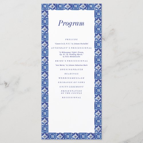 Modern Blue White Mediterranean Wedding Program