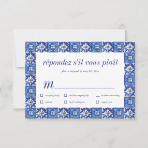 Modern Blue White Mediterranean Wedding RSVP Meal Card