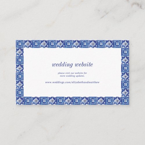 Modern Blue White Mediterranean Wedding Website Enclosure Card