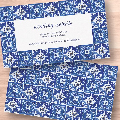 Modern Blue White Mediterranean Wedding Website Enclosure Card