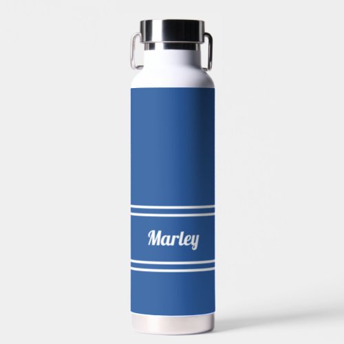 Modern Blue  White Minimal Stylish Classic Name Water Bottle