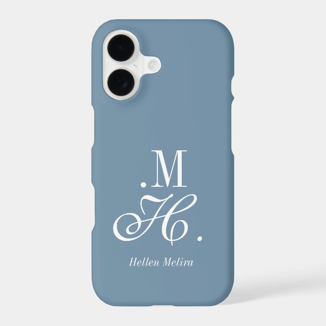 Modern Blue White Monogram Name Case-Mate iPhone Case (Back)
