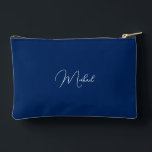 Modern Blue White Monogram Travel Cosmetic Golf Accessory Pouch<br><div class="desc">Create your own custom, personalized, beautiful modern elegant white script / typography monogram monogrammed, durable Spun Polyester, mens womens dark navy blue zippered cosmetic makeup toiletry bag golf beach accessory pouch. Simply type in your name / initials / monogram, to customize. Make a great gift for birthday, fathers day, mothers...</div>