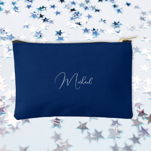 Modern Blue White Monogram Travel Cosmetic Golf Accessory Pouch