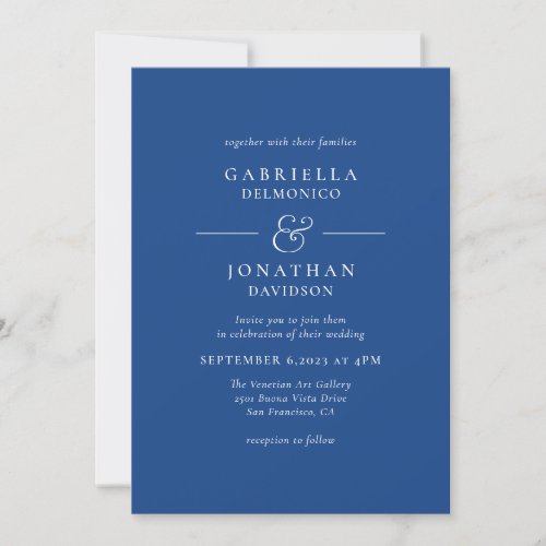 Modern Blue White Monogram Wedding  Invitation