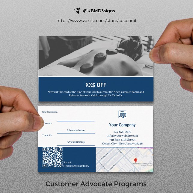 Modern Blue White New Customer Advocate Reward Referral Card (Modern Blue White New Customer Advocate Reward Referral Card)