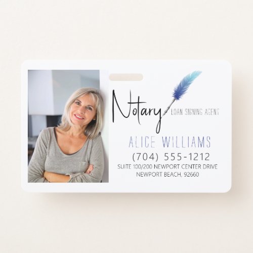 Modern Blue  White Notary Photo Business Badge