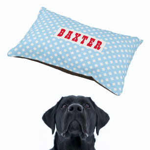 Modern Blue White Pattern Cat Dog Name Plush Cozy Pet Bed