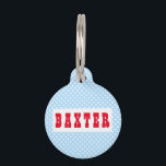Modern Blue White Pattern Dog Puppy Cat Kitty Name Pet ID Tag<br><div class="desc">Create your own custom, personalized, bold christmas red rustic vintage western script / typography custom name at front and back, and retro cool chic stylish geometric trendy light blue and white squares / diamond pattern background, durable, 100% recycled steel, pet dog cat doggy puppy kitten kitty ID name tag. Simply...</div>