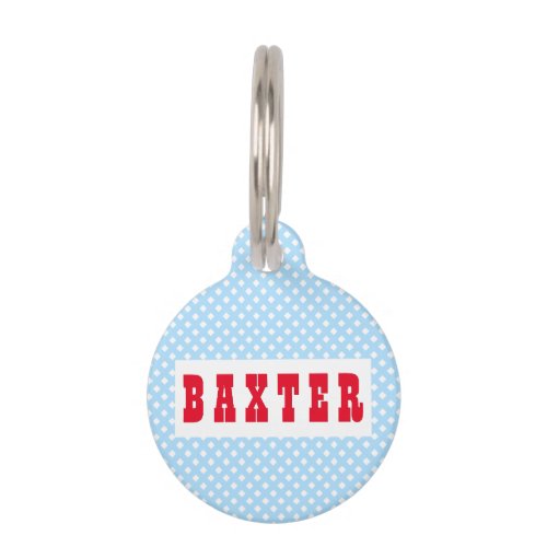 Modern Blue White Pattern Dog Puppy Cat Kitty Name Pet ID Tag