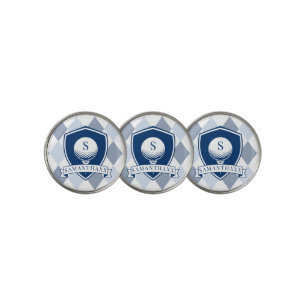 Modern Blue White Pattern Golfer Initial Monogram Golf Ball Marker