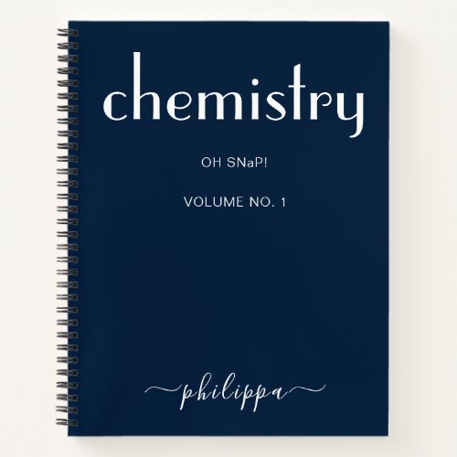 Modern Blue White Personalized Chemistry Notebook