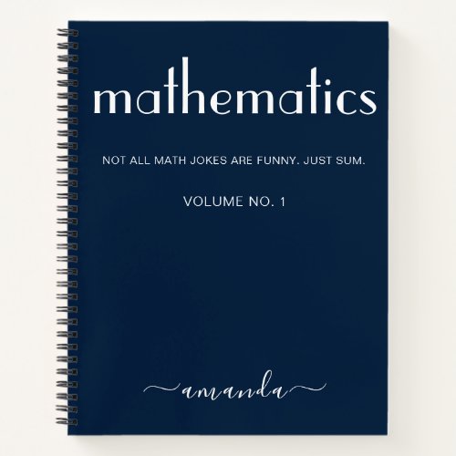 Modern Blue White Personalized Mathematics Notebook